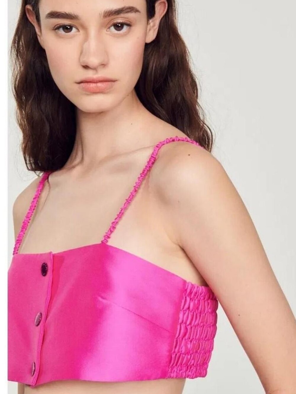 Sandro Fuchsia Satin Button-Front Crop Top Fr Sz 1